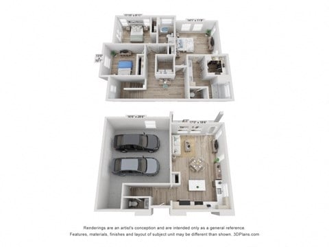 Floor plan for 3 beds, 2.5 baths, 1520 sqft